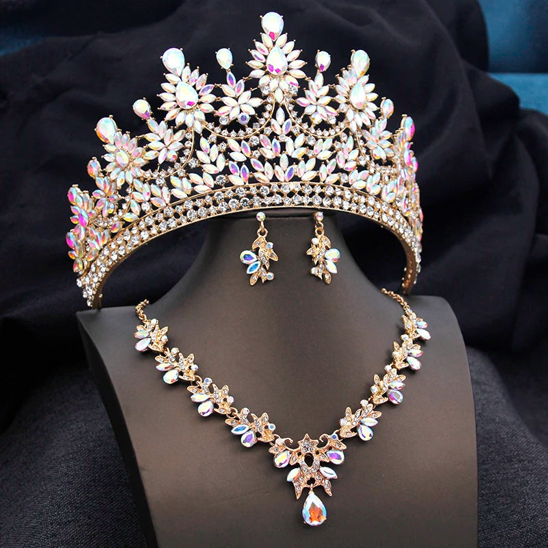 High Opal Pink Tiaras and necklace earrings Bridal Jewelry Sets or Crown Prom Birthday Costume