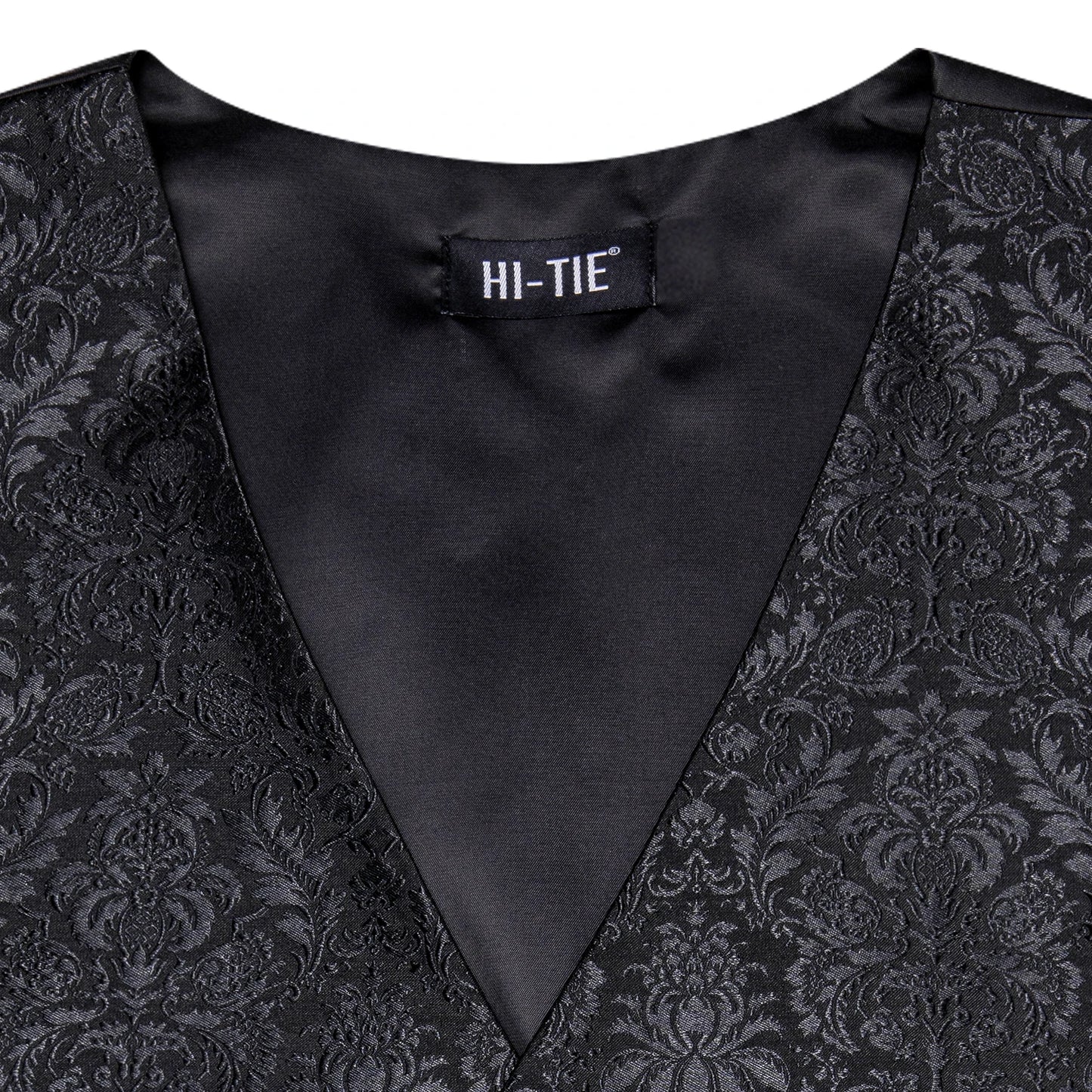 Men Suit Vests Hi-Tie Silk 4PC Woven Floral Black Waistcoat Tie Pocket Square Cufflink Business Wedding Dress Waist Jacket
