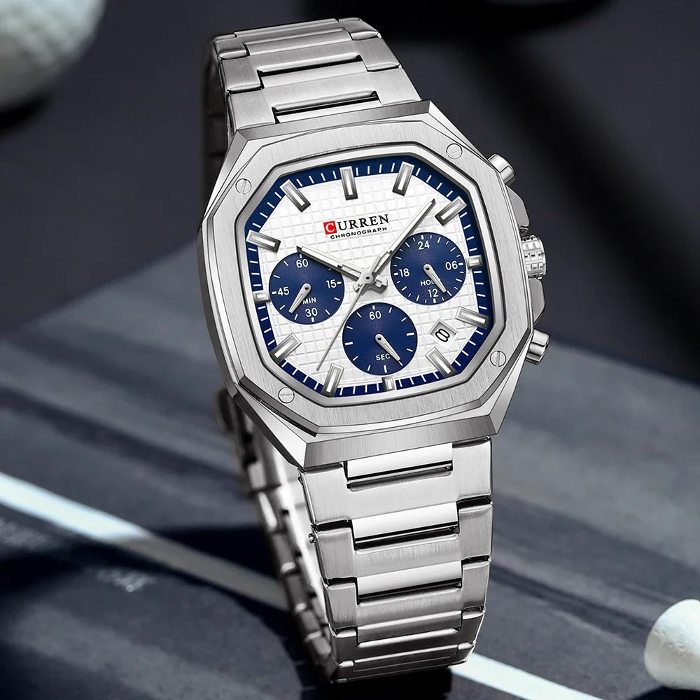 Men Quartz Watches CURREN Full Steel Waterproof Chronograph Wristwatch Men Relogio Masculino