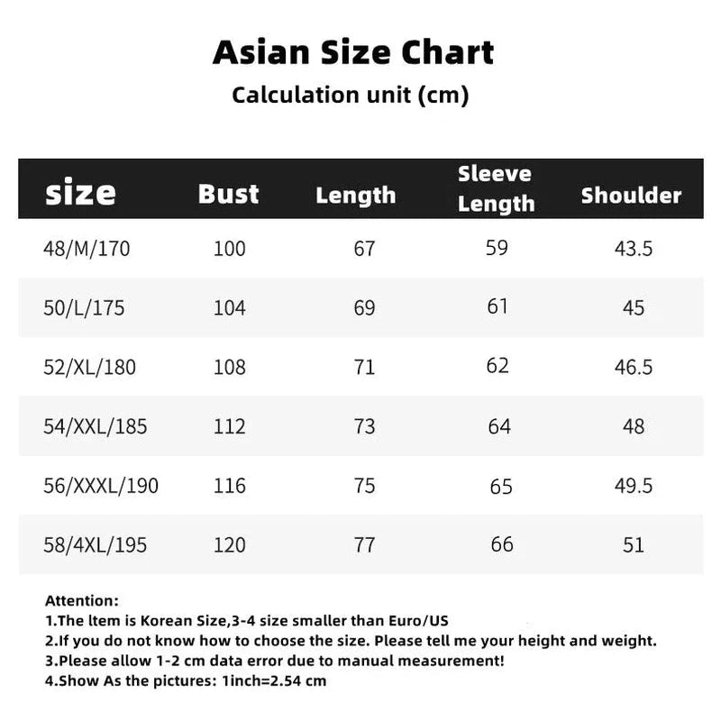 Asian size chart for men's fashion polo shirt detailing bust, length, sleeve length, and shoulder measurements in centimeters.