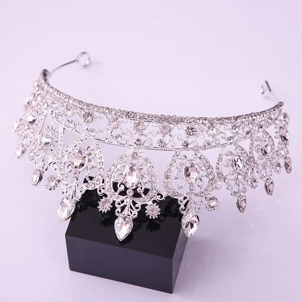 KMVEXO Vintage Baroque Fairy Crowns Bridle Crown Geometric Crystal Elf Tiaras for Women Wedding Costume