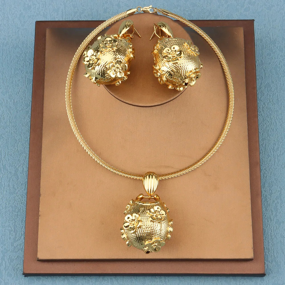 Golden or Silver Color Drop Earrings and Necklace Jewelry Set Pendant Jewelry Set