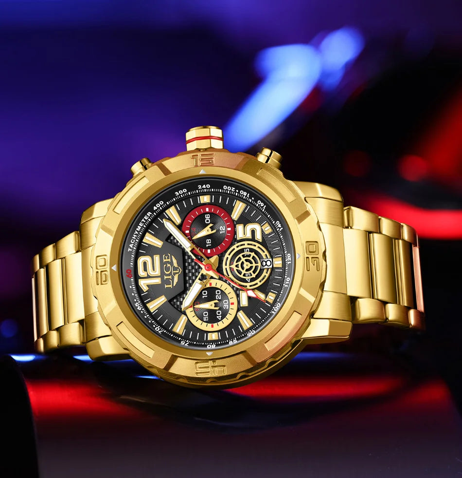 LIGE Men Watches with Date Militaries Fashion Watches For Men Waterproof Quartz Chronograph Sport Full Steel with Date