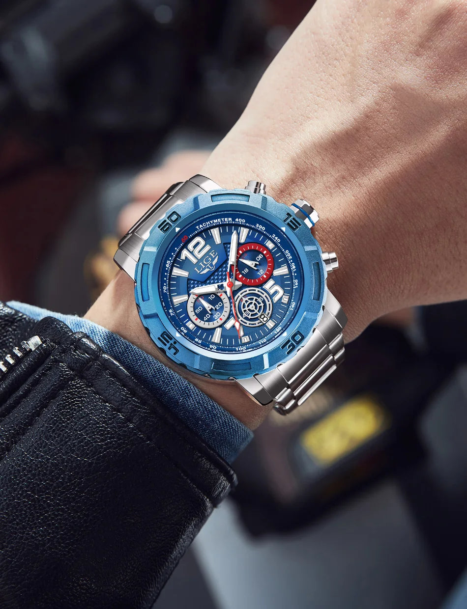 LIGE Men Watches with Date Militaries Fashion Watches For Men Waterproof Quartz Chronograph Sport Full Steel with Date