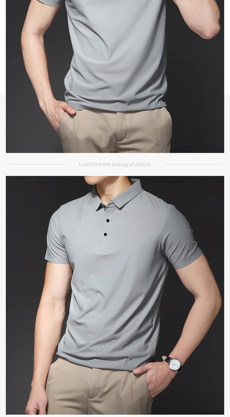 Men's Polo T-Shirt Summer Thin Breathable Stretch Casual Lapel Polo Shirt Male Brand Clothing