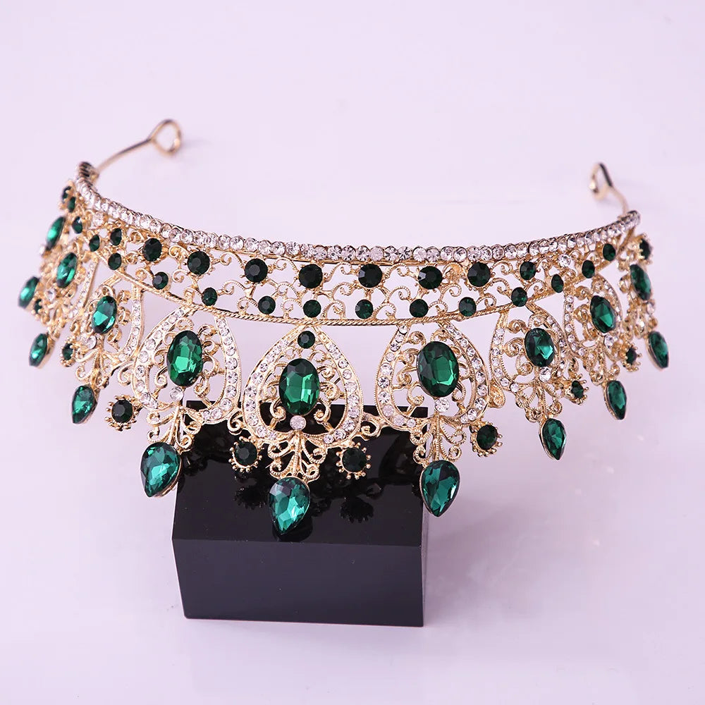 KMVEXO Vintage Baroque Fairy Crowns Bridle Crown Geometric Crystal Elf Tiaras for Women Wedding Costume