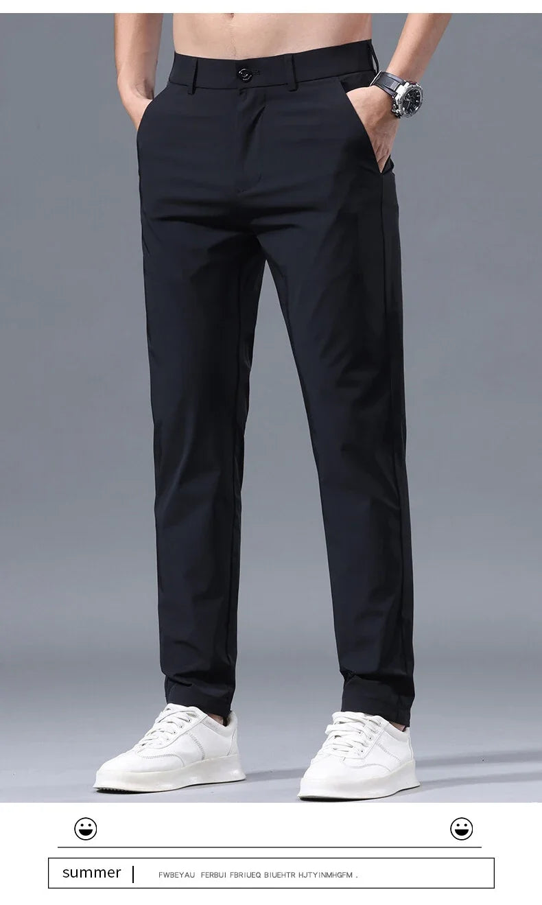 Men Pant Stretch Soft Thin, Elastic Waist Casual & Formal Trousers Wear for Male