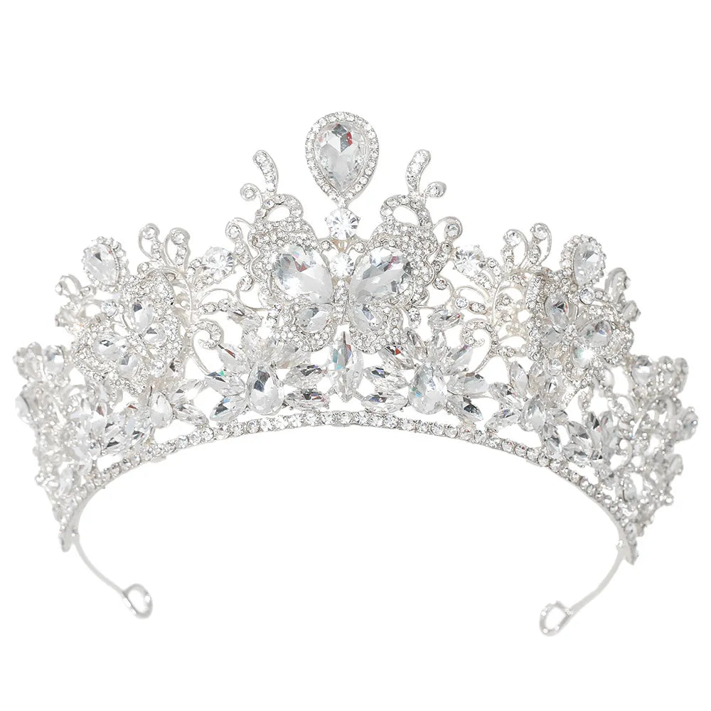 KMVEXO Baroque Big Crystal Butterfly Bridal Tiaras Crowns Headpiece Rhinestone Pageant Diadem Wedding Fairy and Bridal Crown