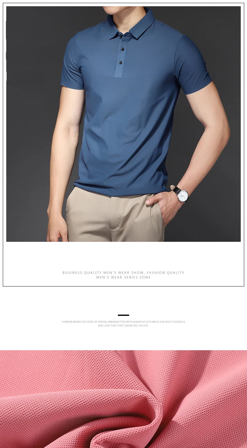 Men's Polo T-Shirt Summer Thin Breathable Stretch Casual Lapel Polo Shirt Male Brand Clothing