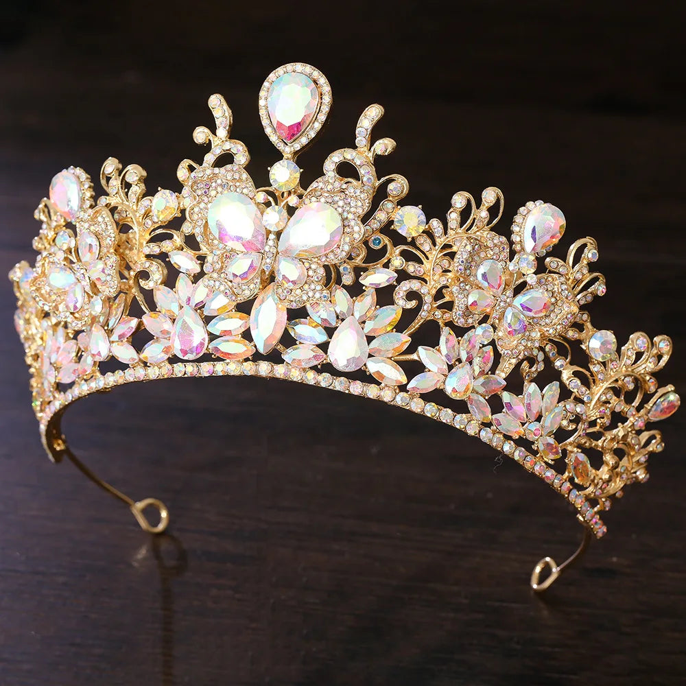 KMVEXO Baroque Big Crystal Butterfly Bridal Tiaras Crowns Headpiece Rhinestone Pageant Diadem Wedding Fairy and Bridal Crown
