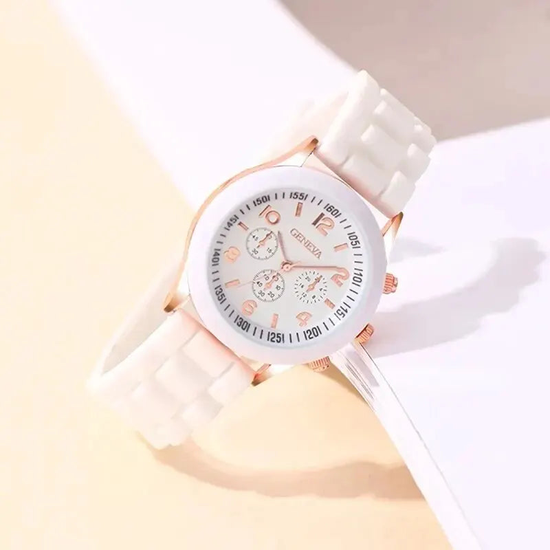 Women Quartz Watch in Silicon Strip in (4 Pcs Set, 2pcs Watch, & 2 pcs Bracelet) Watches Luxury Set