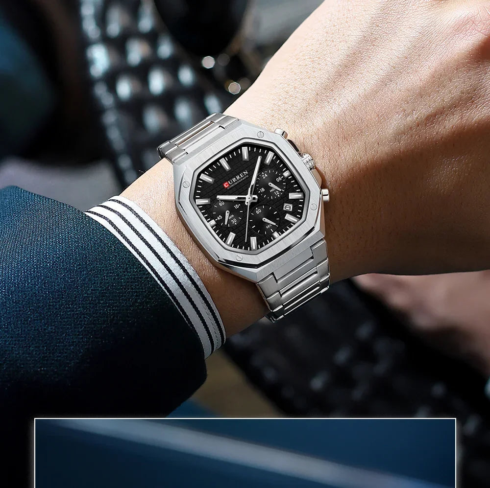 Men Quartz Watches CURREN Full Steel Waterproof Chronograph Wristwatch Men Relogio Masculino