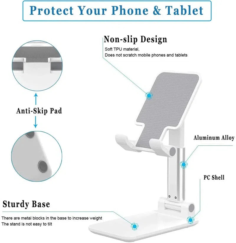 Phone Stand, Desktop Tablet Holder, Foldable, Extend Desk Mobile Phone Support