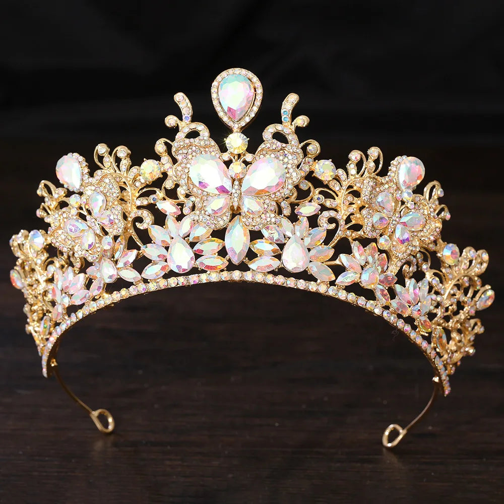 KMVEXO Baroque Big Crystal Butterfly Bridal Tiaras Crowns Headpiece Rhinestone Pageant Diadem Wedding Fairy and Bridal Crown