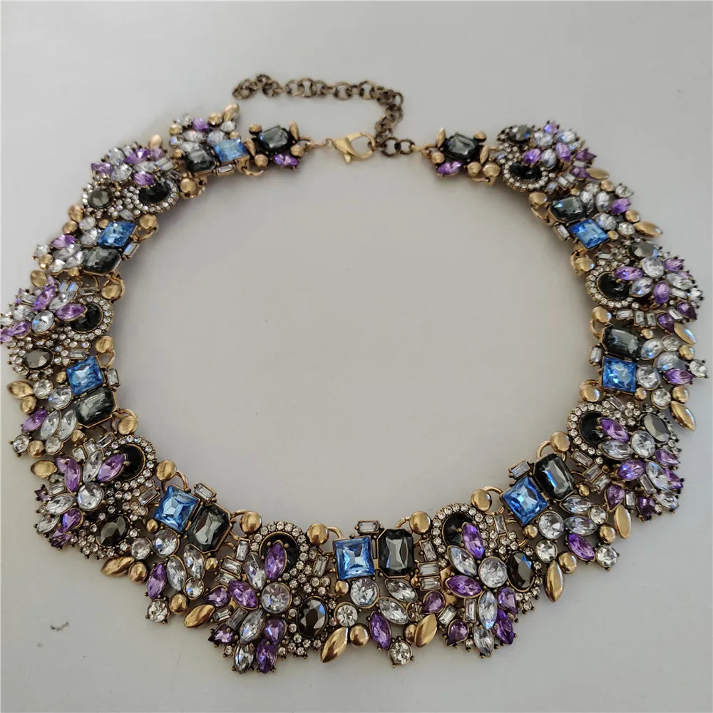 Crystal Rhinestones Necklace Earrings Bridal Jewelry Sets Big Choker Necklace