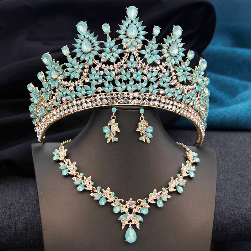 High Opal Pink Tiaras and necklace earrings Bridal Jewelry Sets or Crown Prom Birthday Costume