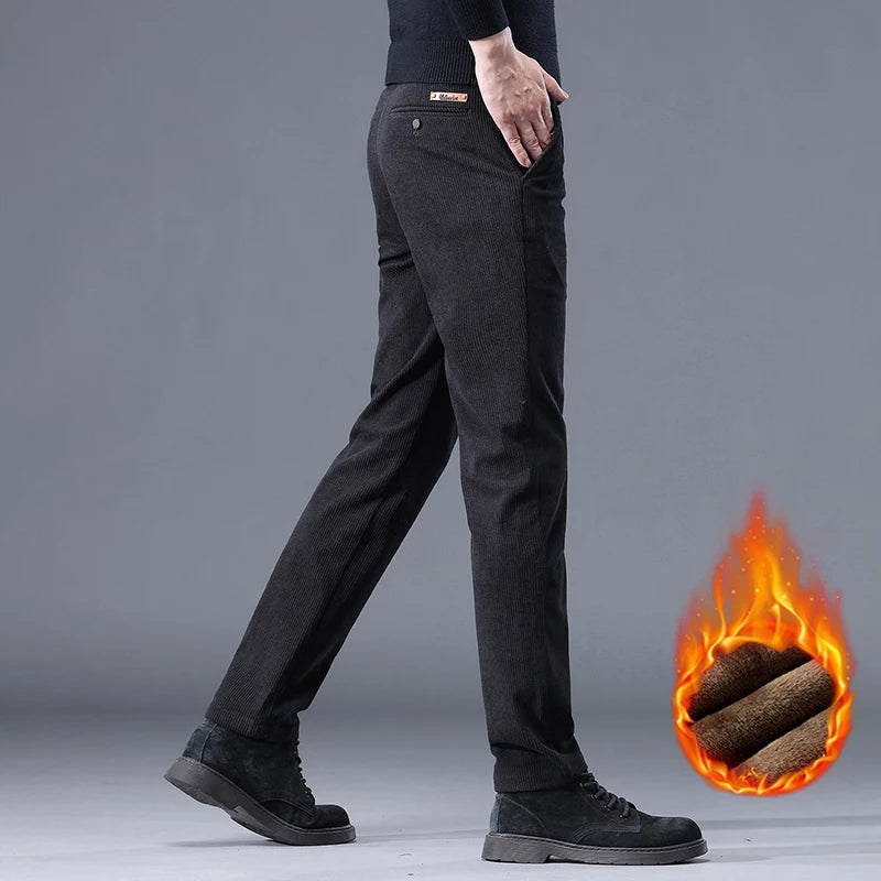 Men Thermal Pant for Winter Men's Casual and Formal Pants Thick Stretch Trousers Mid-rise Thermal