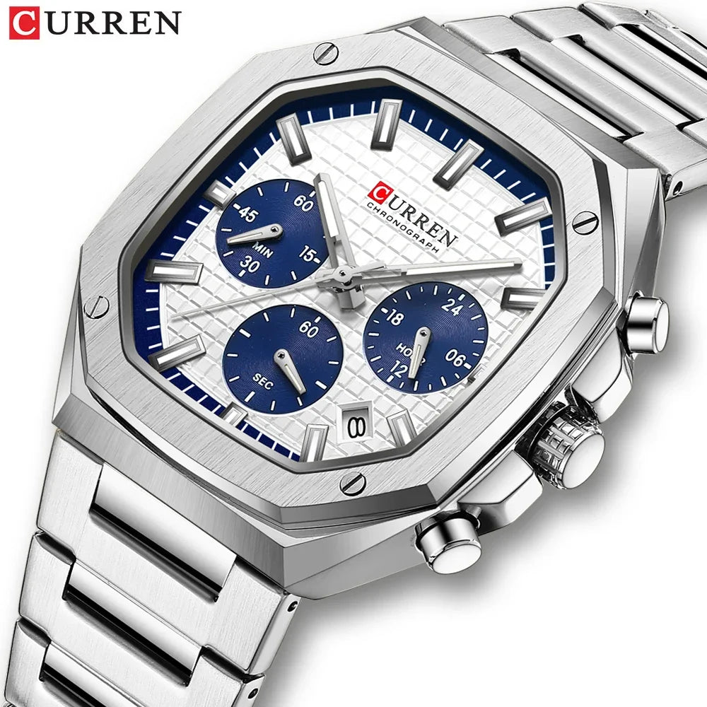 Men Quartz Watches CURREN Full Steel Waterproof Chronograph Wristwatch Men Relogio Masculino