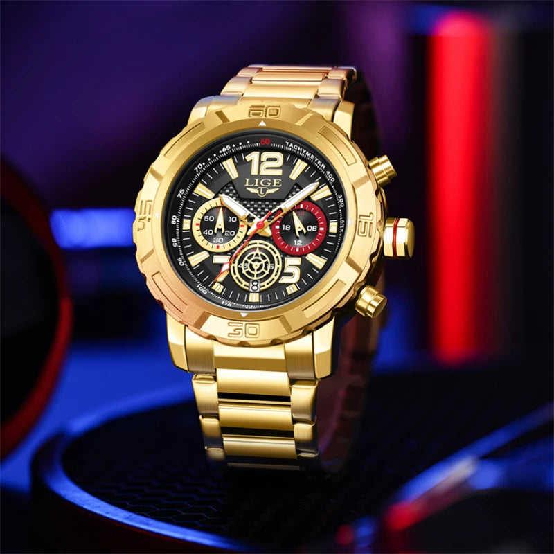 LIGE Men Watches with Date Militaries Fashion Watches For Men Waterproof Quartz Chronograph Sport Full Steel with Date