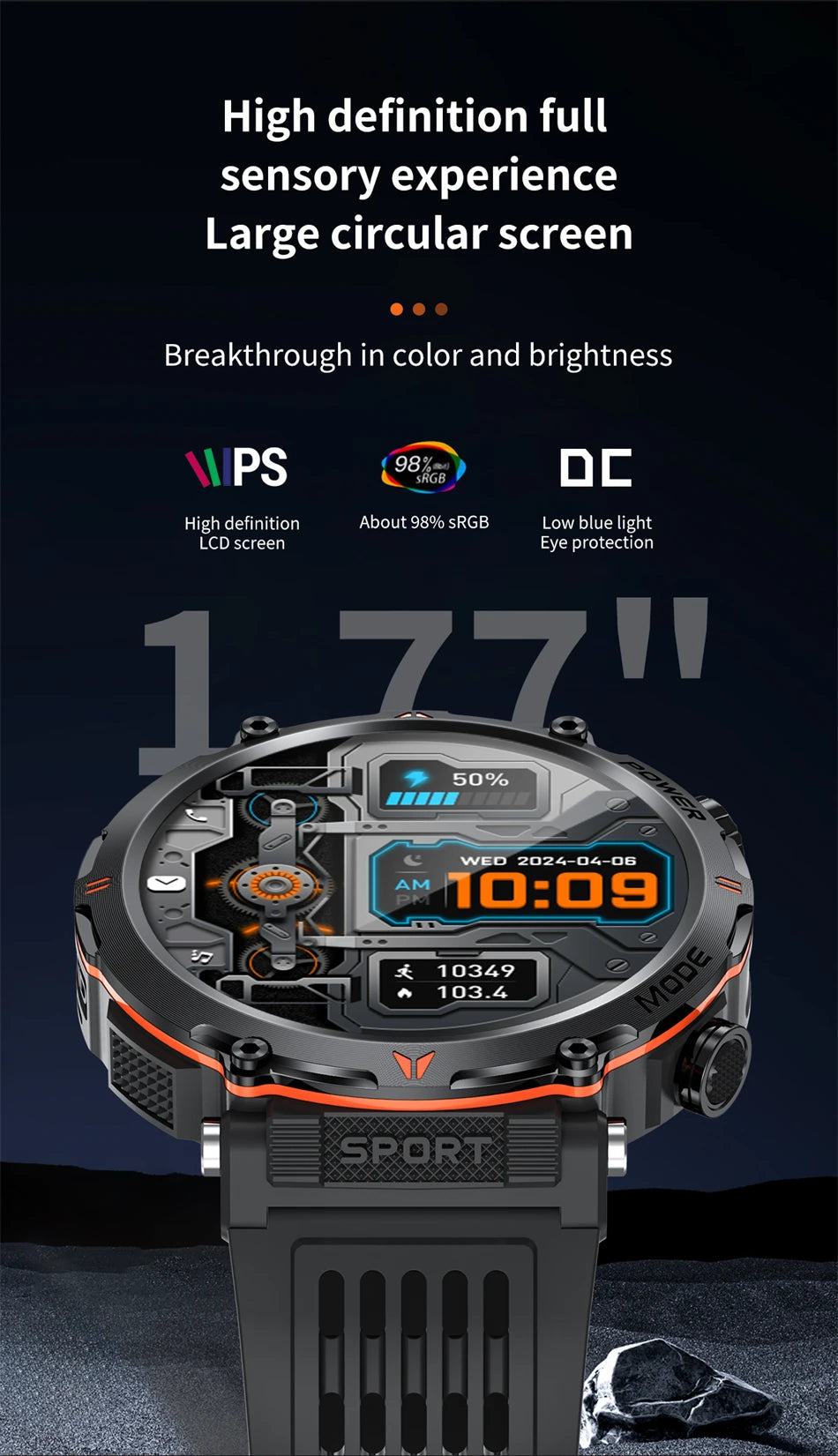 Smart Watch, LIGE New 600mah Battery LED Flashlight Compass Military Sport Watches Bluetooth Call Waterproof