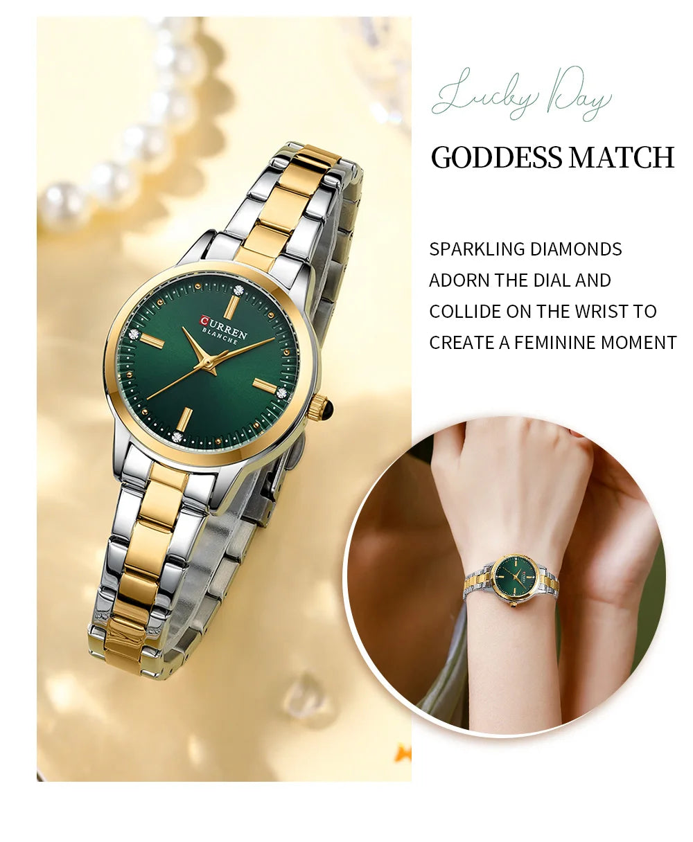 Women Watches CURREN Round Dial Quartz Watches with Stainless Steel Bracelet Wristwatches