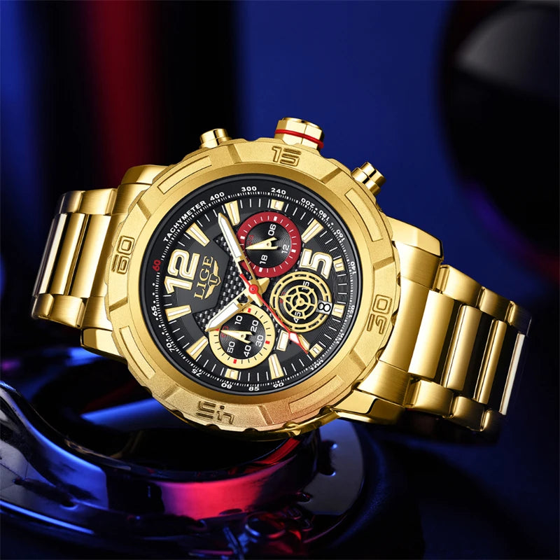 LIGE Men Watches with Date Militaries Fashion Watches For Men Waterproof Quartz Chronograph Sport Full Steel with Date