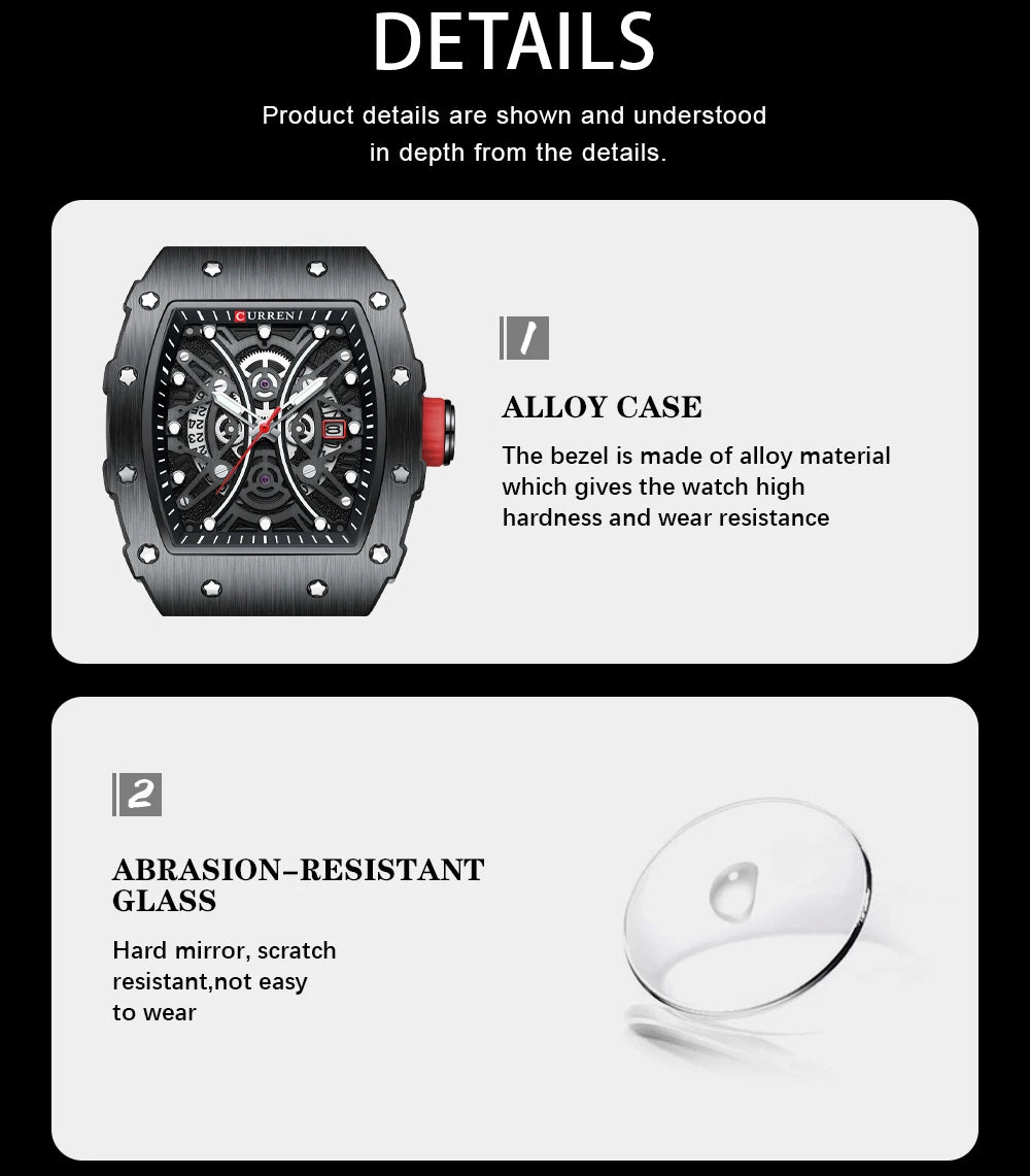 Men Quartz Watches CURREN 3D Stainless Steel Watches Waterproof Silicone Strap Wristwatch