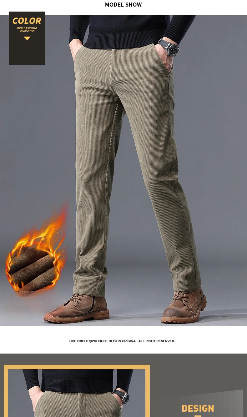 Men Thermal Pant for Winter Men's Casual and Formal Pants Thick Stretch Trousers Mid-rise Thermal