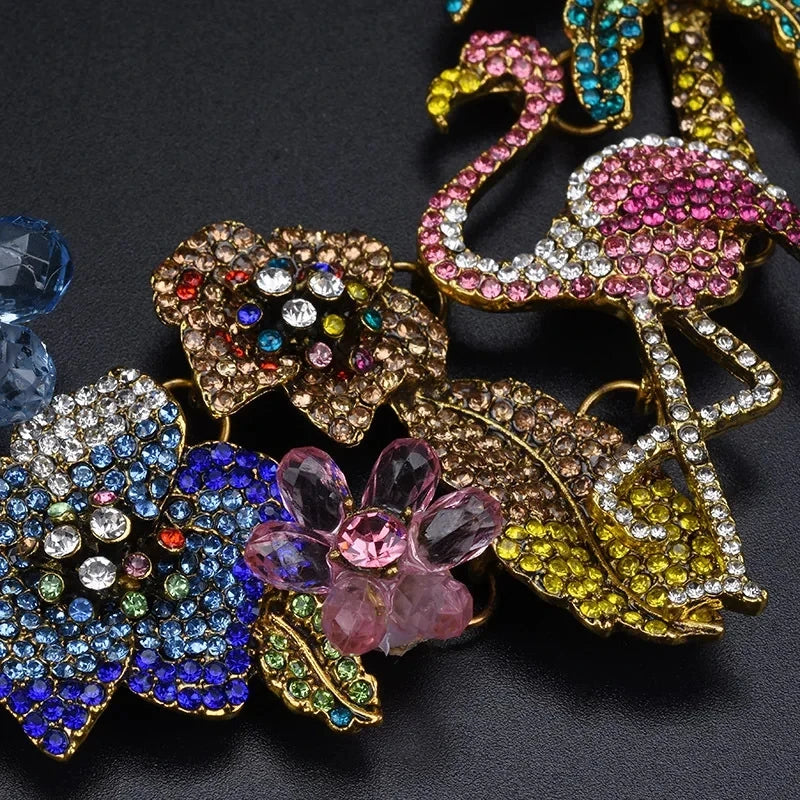 Necklace Colorful Crystal Rhinestone Flower Flamingo Necklace Choker Necklace