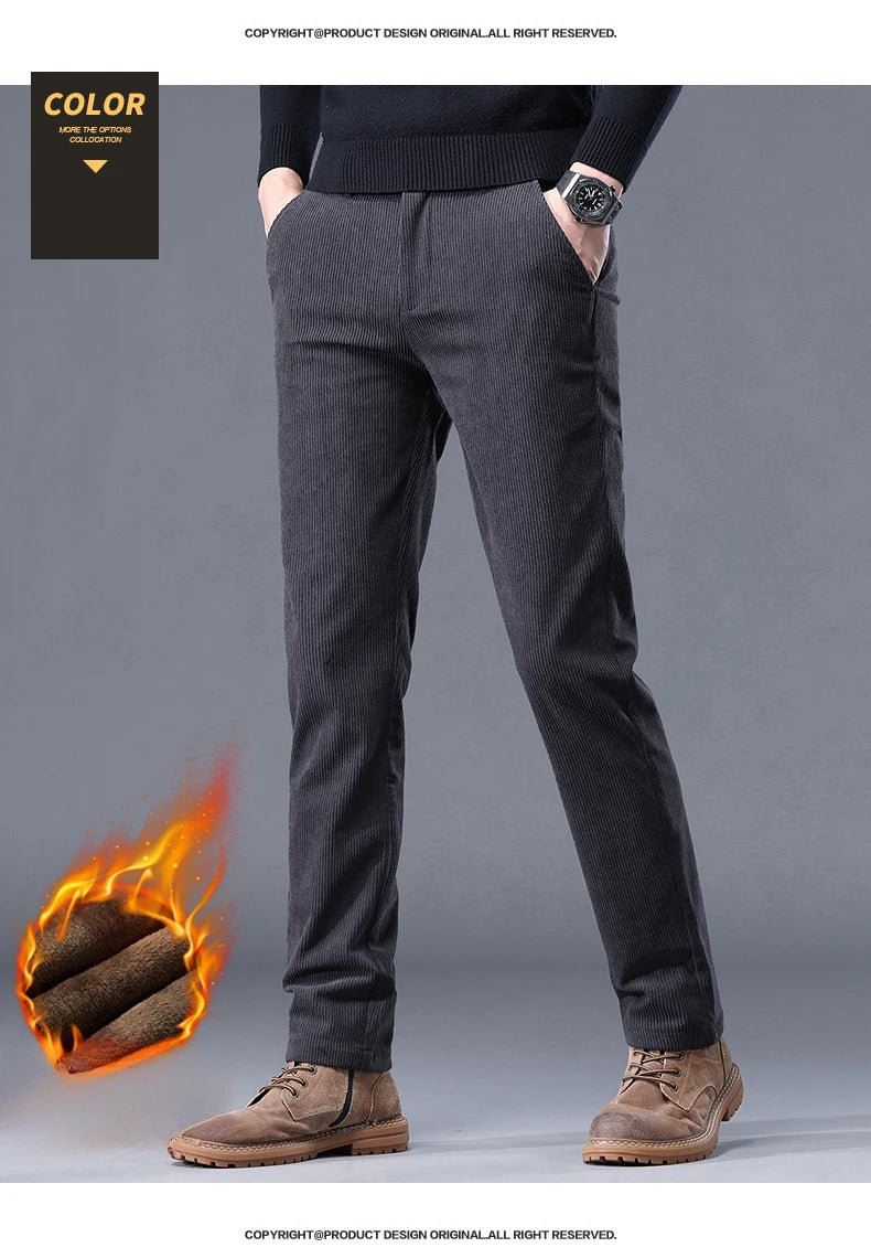 Men Thermal Pant for Winter Men's Casual and Formal Pants Thick Stretch Trousers Mid-rise Thermal