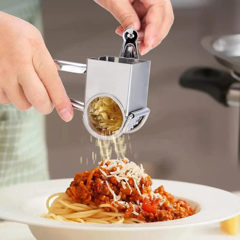 Handheld Grater, Stainless Steel, Rotary Cheese Grater, Hard Cheese or Chocolate Nuts Slicer, Shredder