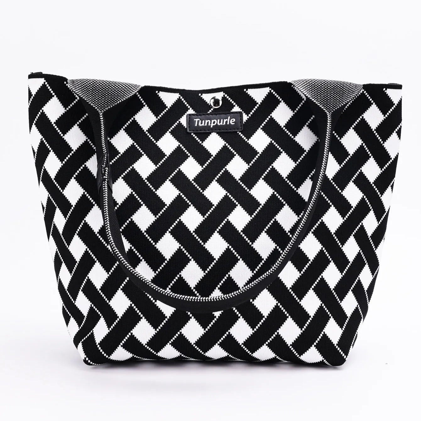 Ladies' classic tote bag, casual black and white handbag