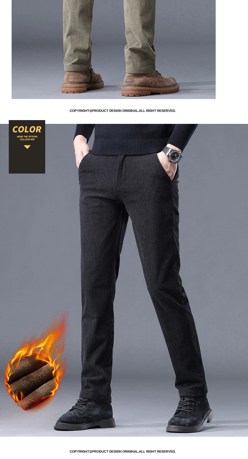 Men Thermal Pant for Winter Men's Casual and Formal Pants Thick Stretch Trousers Mid-rise Thermal