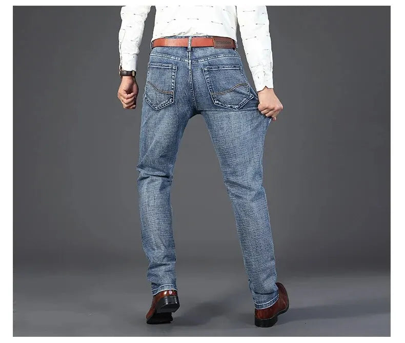 Men's Jeans Casual Straight Stretch Fashion Classic Blue Black Work Denim Trousers Male Brand Clothing