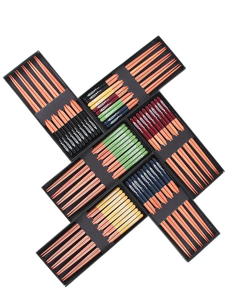 5 Pair Wooden Chopsticks Set in Multi-Color with Gift Box, Non-Slip Japanese Tableware.