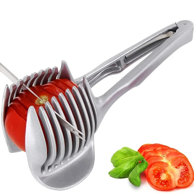 Stainless Steel Veg Holder to Dice and Slice safely & Precisely the Tomatoes Lemons Onions Fruits and More, Multi purpose Kitchenware