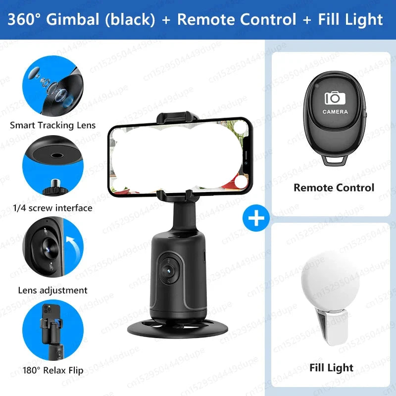 AI Tracking Gimbal 360 Rotation Desktop Handheld Stabilizer with Remote Control and Fill Light.