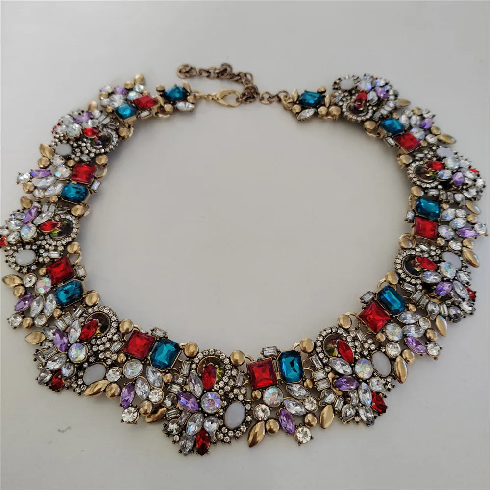 Crystal Rhinestones Necklace Earrings Bridal Jewelry Sets Big Choker Necklace