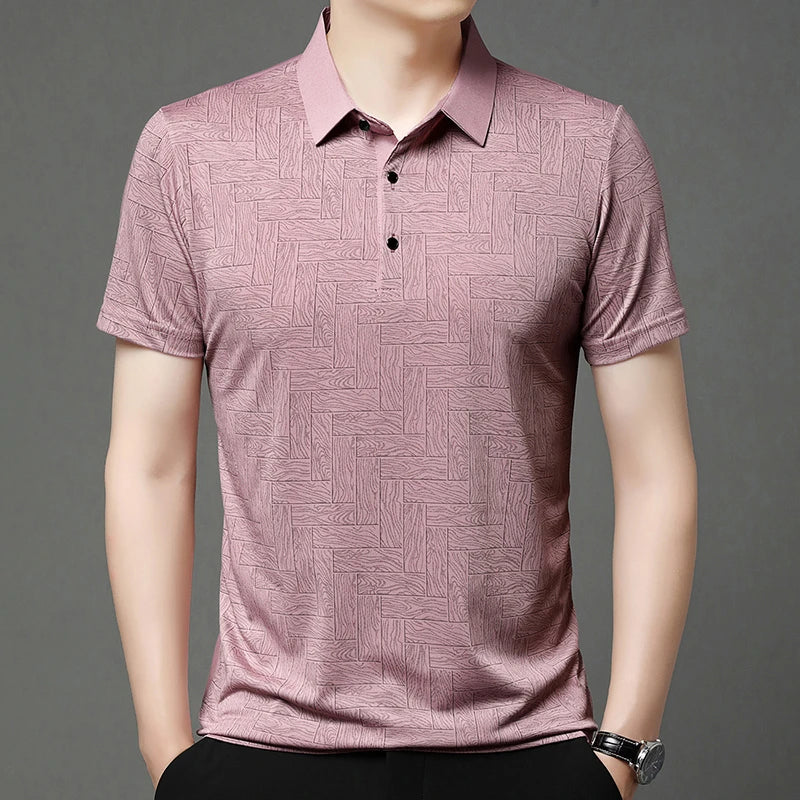 Men's Short Sleeved Shirt Business Casual Solid Color Polo Shirt Fashionable Breathable Comfortable T Shirt