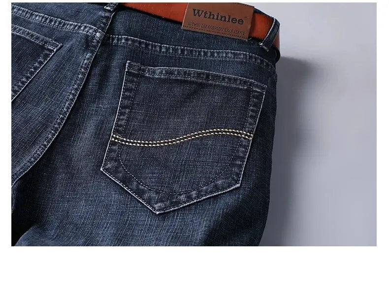 Men's Jeans Casual Straight Stretch Fashion Classic Blue Black Work Denim Trousers Male Brand Clothing