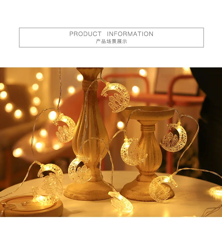 Led String Lights 20 led Eid Mubarak Star Moon Ramadan Kareem Decoration Islamic Muslim Festival