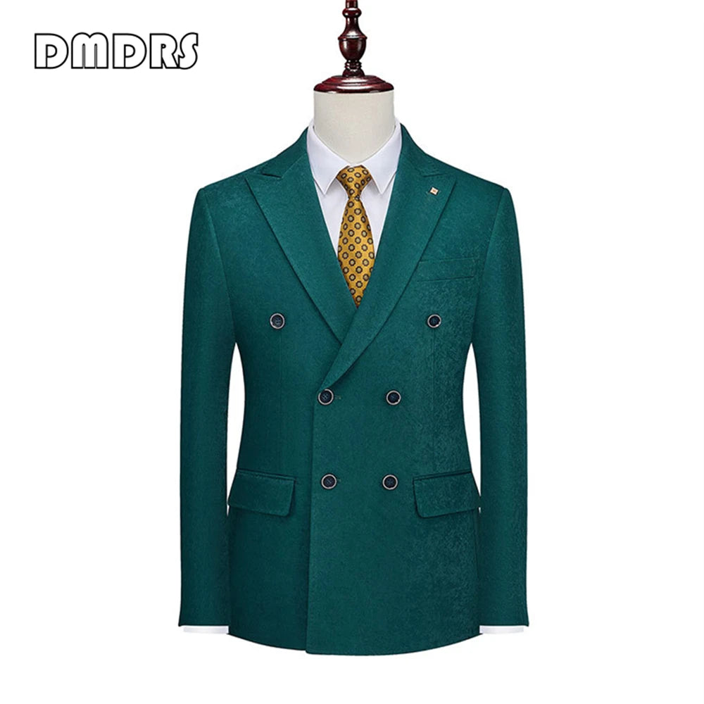 Men's Suit 2 Pieces Double Breasted Blazer & Pants Gemstone Green Men's Slim Fitting Suit Set, Formal Solid Tuxedo, Tux Set Business Outfit