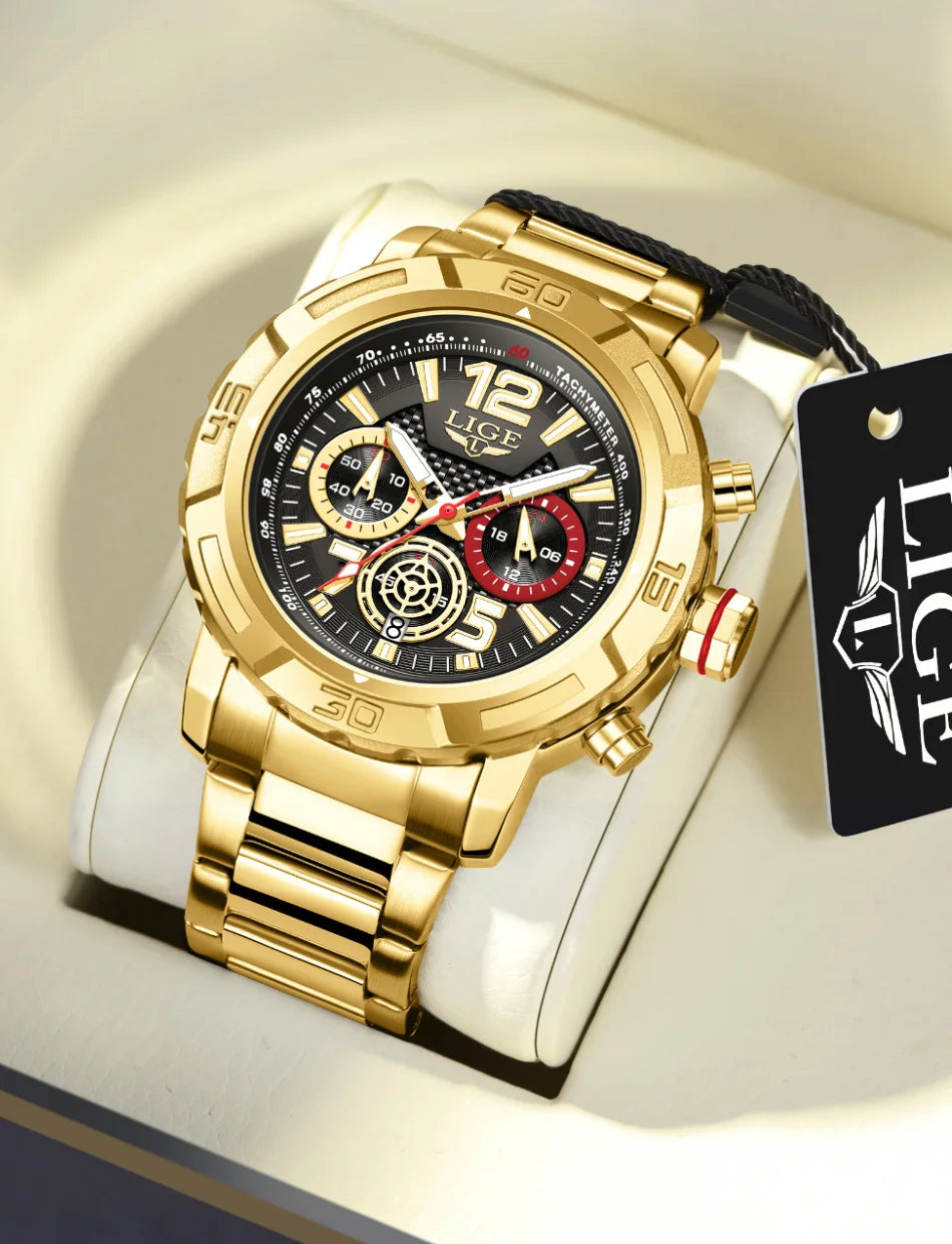 LIGE Men Watches with Date Militaries Fashion Watches For Men Waterproof Quartz Chronograph Sport Full Steel with Date