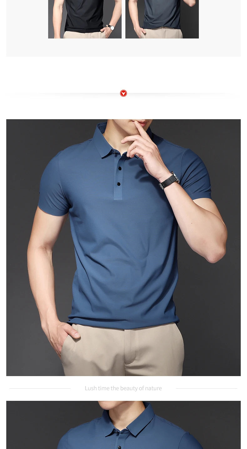 Men's Polo T-Shirt Summer Thin Breathable Stretch Casual Lapel Polo Shirt Male Brand Clothing