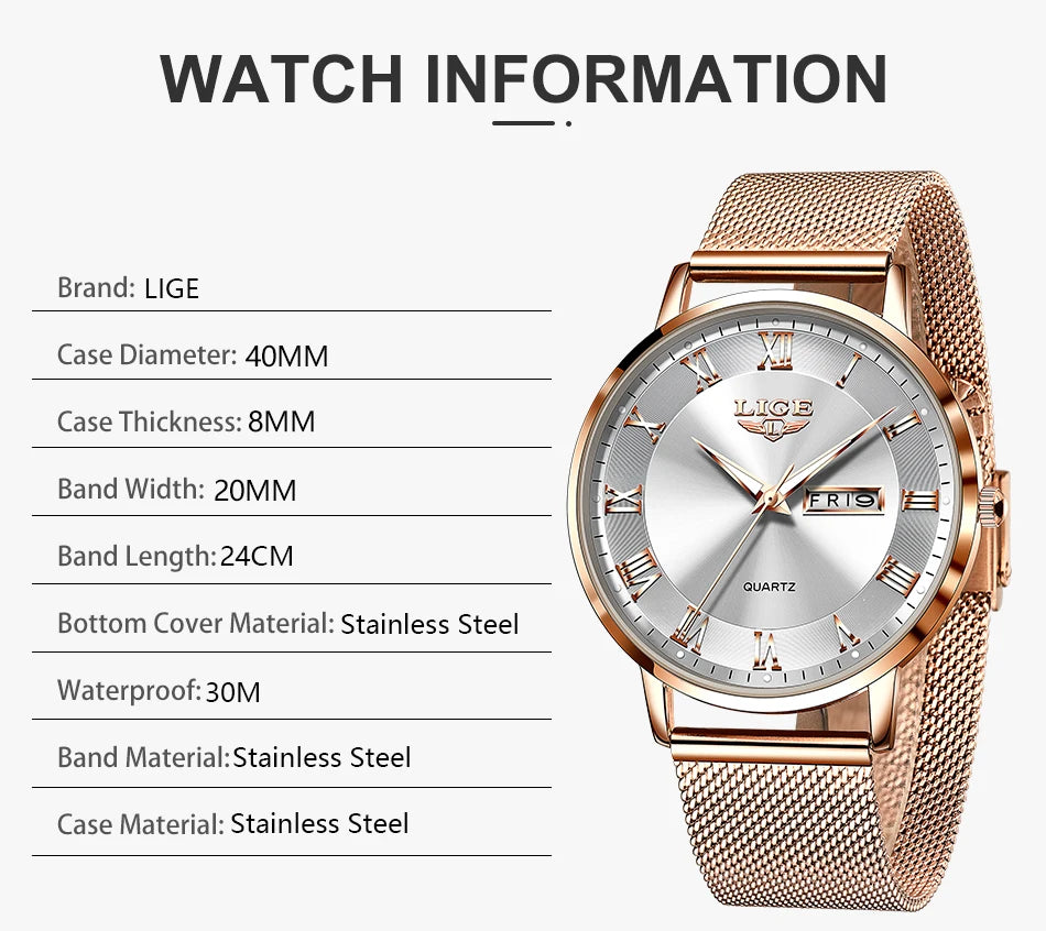 LIGE Watch for Women Luxury Creative Steel Women's Bracelet Watches Female Waterproof