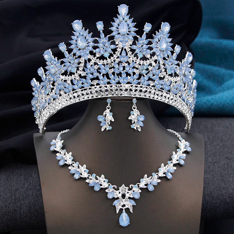 High Opal Pink Tiaras and necklace earrings Bridal Jewelry Sets or Crown Prom Birthday Costume