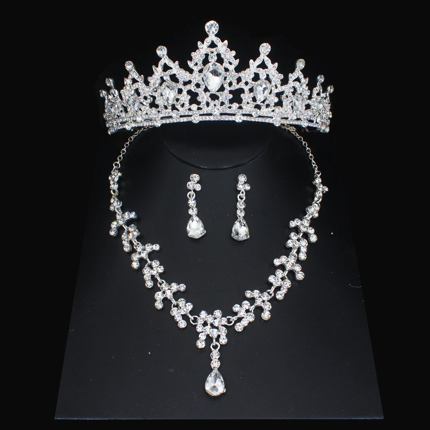 Crystal Wedding Bridal Jewelry Sets Women/Girl Gold Color Tiara/Crown Earrings Choker Necklace Bride Jewelry Set