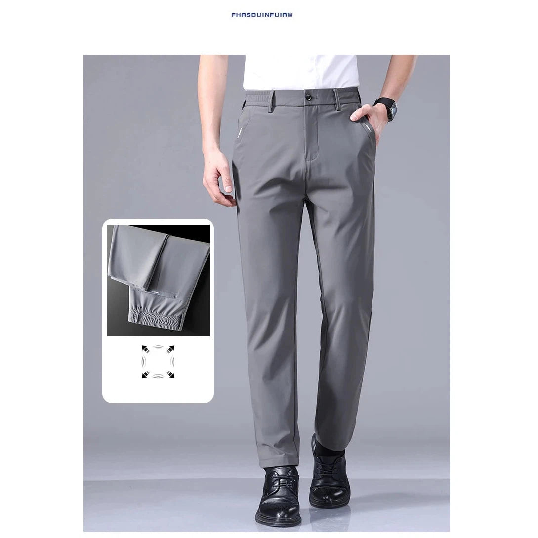 Men's Pants High Elastic Ultra-thin Casual Business Straight Slim Trousers Breathable Classic Black Gray Male Brand Pant