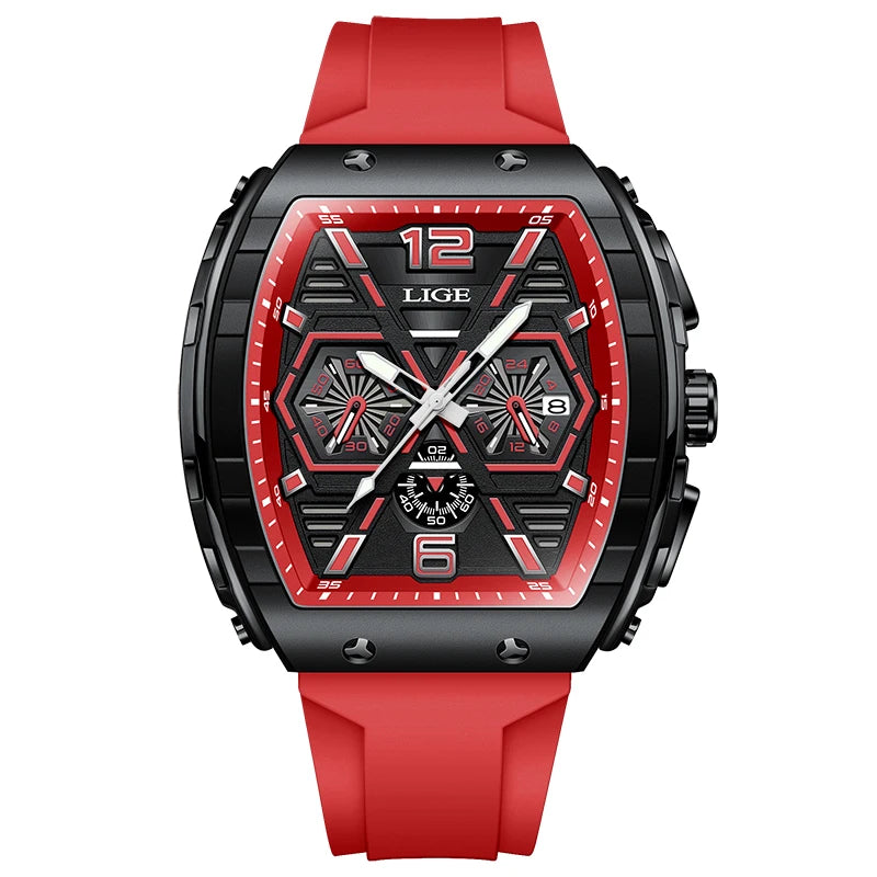 LIGE Top Brand Luxury Mens Watches Waterproof Sports Watch Silicone Strap Chronograph Quartz Wristwatch Relogio Masculino+BOX