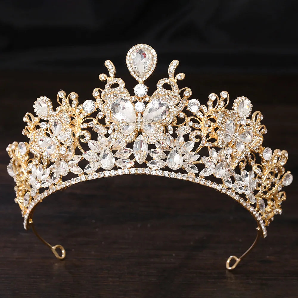 KMVEXO Baroque Big Crystal Butterfly Bridal Tiaras Crowns Headpiece Rhinestone Pageant Diadem Wedding Fairy and Bridal Crown
